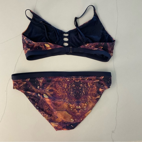 CALIA by Carrie Underwood Navy Gold Purple Reversible Bikini Size Large - Picture 3 of 8